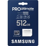 Samsung 512GB PRO Ultimate (+adapter) UHS-1 Class10 U3 V30 A2 vízálló ütésálló microSDXC memóriakártya BOX kék