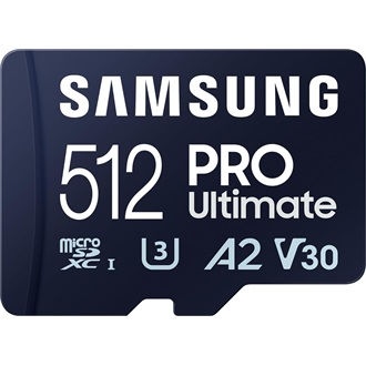 Samsung 512GB PRO Ultimate (+adapter) UHS-1 Class10 U3 V30 A2 vízálló ütésálló microSDXC memóriakártya BOX kék