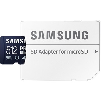 Samsung 512GB PRO Ultimate (+adapter) UHS-1 Class10 U3 V30 A2 vízálló ütésálló microSDXC memóriakártya BOX kék