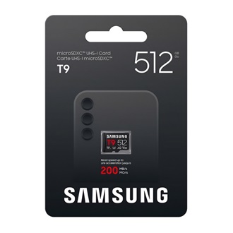 Samsung 512GB T9 UHS-1 Class10 U3 V30 A2 microSDXC memóriakártya BOX fekete