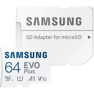 Samsung 64GB EVO Plus (+adapter) UHS-1 Class10 U3 V30 A2 microSDXC memóriakártya BOX fehér