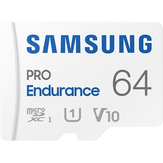 Samsung 64GB PRO Endurance (+adapter) UHS-1 Class10 U3 V30 vízálló ütésálló microSDXC memóriakártya BOX fehér