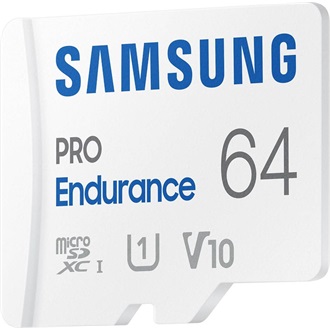 Samsung 64GB PRO Endurance (+adapter) UHS-1 Class10 U3 V30 vízálló ütésálló microSDXC memóriakártya BOX fehér