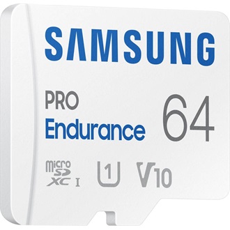 Samsung 64GB PRO Endurance (+adapter) UHS-1 Class10 U3 V30 vízálló ütésálló microSDXC memóriakártya BOX fehér