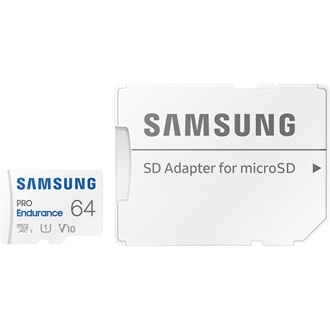 Samsung 64GB PRO Endurance (+adapter) UHS-1 Class10 U3 V30 vízálló ütésálló microSDXC memóriakártya BOX fehér