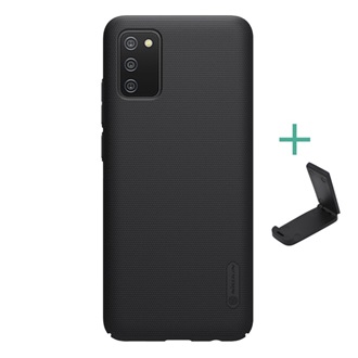 Samsung A02s NILLKIN SUPER FROSTED műanyag telefonvédő gumírozott, érdes felület + asztali tartó, FEKETE
