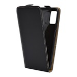 Samsung A03s Gigapack tok álló, bőr hatású FLIP, lefelé nyíló, FEKETE