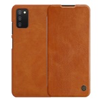 Samsung A03s NILLKIN QIN tok álló, bőr hatású FLIP, kártyazseb, BARNA