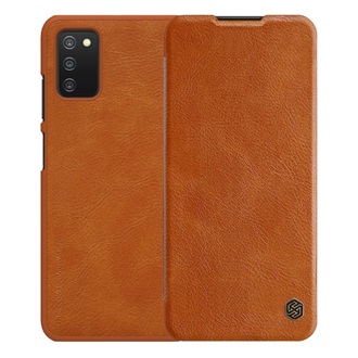 Samsung A03s NILLKIN QIN tok álló, bőr hatású FLIP, kártyazseb, BARNA