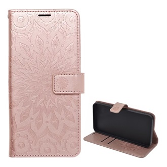Samsung A13 4G Gigapack tok álló, bőr hatású FLIP, mandala, ROZÉARANY