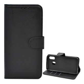 Samsung A20e Gigapack Tok álló, bőr hatású FLIP, prémium, FEKETE