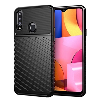 Samsung A20s Gigapack szilikon telefonvédő ütésállóság, dombor minta, FEKETE