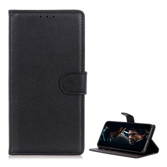 Samsung A20s Gigapack tok álló, bőr hatású FLIP, prémium, FEKETE