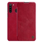 Samsung A21 NILLKIN QIN tok álló, bőr hatású FLIP, kártyazseb, PIROS