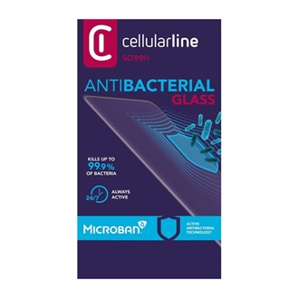 Samsung A21s CELLULARLINE ANTIBIOM képernyővédő üveg antibakteriális, 9H, FEKETE