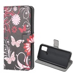 Samsung A21s Gigapack tok álló, bőr hatású FLIP, virág, FEKETE