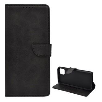 Samsung A22 5G Gigapack tok álló, bőr hatású FLIP, prémium, FEKETE