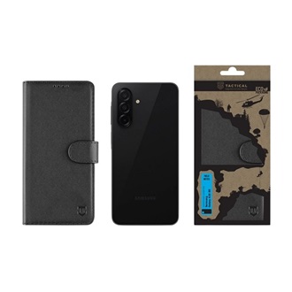 Samsung A26 5G TACTICAL FIELD NOTES tok álló, bőr hatású FLIP, prémium, FEKETE