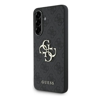 Samsung A36 5G GUESS PU 4G METAL LOGO CASE műanyag telefonvédő ütésállóság, bőr hatású hátlap, SÖTÉTSZÜRKE