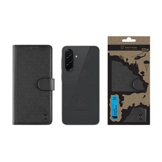 Samsung A36 5G TACTICAL FIELD NOTES tok álló, bőr hatású FLIP, prémium, FEKETE