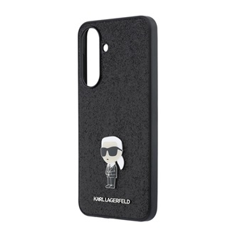 Samsung A37 5G KARL LAGERFELD FIXED GLITTER METAL IKONIK szilikon telefonvédő ütésállóság, bőr hatású hátlap, FEKETE