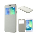 Samsung A3 (2015) Gigapack Tok álló, bőr hatású FLIP, szálcsiszolt mintázat, FEHÉR