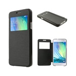 Samsung A3 (2015) Gigapack Tok álló, bőr hatású FLIP, szálcsiszolt mintázat, FEKETE