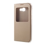 Samsung A3 (2017) Gigapack Tok álló, bőr hatású FLIP, ablakos, ARANY