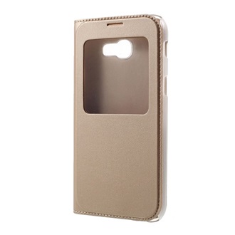 Samsung A3 (2017) Gigapack Tok álló, bőr hatású FLIP, ablakos, ARANY