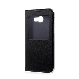 Samsung A3 (2017) Gigapack Tok álló, bőr hatású FLIP, ablakos, FEKETE