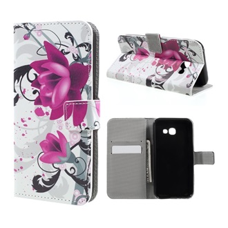 Samsung A3 (2017) Gigapack Tok álló, bőr hatású FLIP, lótuszvirág, FEHÉR