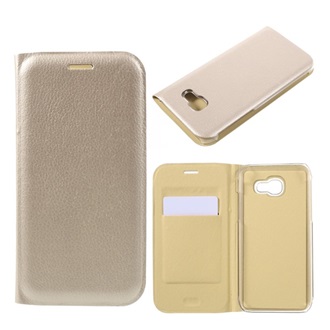 Samsung A3 (2017) Gigapack Tok álló, bőr hatású FLIP, oldalra nyíló, ARANY