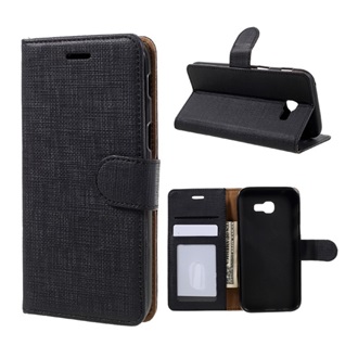 Samsung A3 (2017) Gigapack Tok álló, bőr hatású FLIP, textil hatás, FEKETE