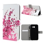 Samsung A3 (2017) Gigapack Tok álló, bőr hatású FLIP, virág, FEHÉR