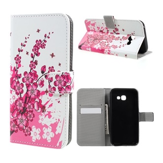 Samsung A3 (2017) Gigapack Tok álló, bőr hatású FLIP, virág, FEHÉR