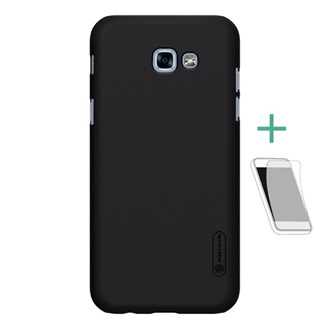 Samsung A3 (2017) NILLKIN SUPER FROSTED műanyag telefonvédő gumírozott, érdes felület + képernyővédő fólia, FEKETE