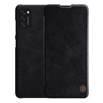 Samsung A41 NILLKIN QIN tok álló, bőr hatású FLIP, kártyazseb, FEKETE