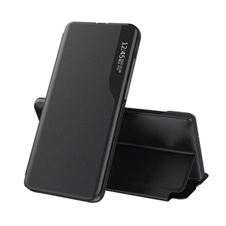 Samsung A42 5G Gigapack tok álló, ECO bőr hatású aktív FLIP, ablakos, FEKETE