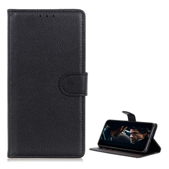 Samsung A42 5G Gigapack tok álló, bőr hatású FLIP, prémium, FEKETE