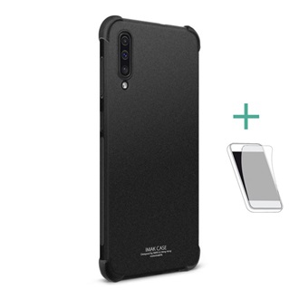 Samsung A50s IMAK szilikon telefonvédő ütésállóság, matt + képernyővédő fólia, FEKETE