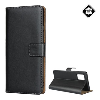 Samsung A51 5G Gigapack tok álló, valódi bőr FLIP, asztali tartó, FEKETE