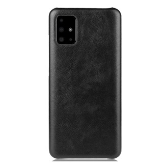 Samsung A51 Gigapack Műanyag telefonvédő bőr hatású FEKETE