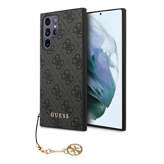 Samsung A54 5G GUESS 4G CHARMS műanyag telefonvédő textil hátlap, telefondísz, SÖTÉTSZÜRKE