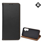 Samsung A55 5G Gigapack Tok álló, valódi bőr FLIP, asztali tartó, FEKETE