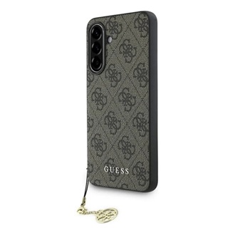 Samsung A56 5G GUESS 4G CHARMS műanyag telefonvédő textil hátlap, telefondísz, BARNA