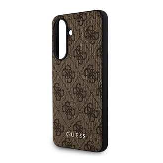 Samsung A56 5G GUESS 4G METAL GOLD LOGO műanyag telefonvédő textil hátlap SÖTÉTBARNA