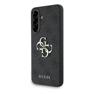 Samsung A56 5G GUESS PU 4G METAL LOGO CASE műanyag telefonvédő ütésállóság, bőr hatású hátlap, SÖTÉTSZÜRKE