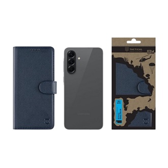 Samsung A56 5G TACTICAL FIELD NOTES tok álló, bőr hatású FLIP, prémium, SÖTÉTKÉK