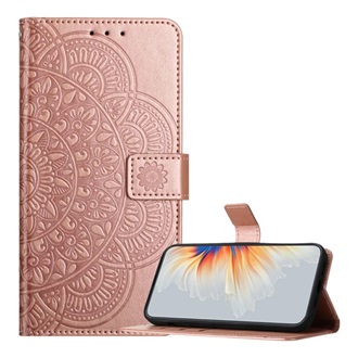 Samsung A57 5G GIGAPACK Tok álló, bőr hatású FLIP, mandala, ROZÉARANY