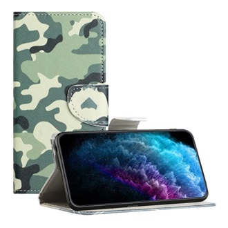 Samsung A57 5G GIGAPACK Tok álló, bőr hatású FLIP, terep minta, SÖTÉTZÖLD